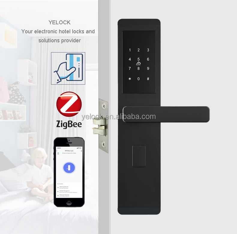 Tuya ZigBee Saas Wifi Remote Control Stainless Steel Waterproof IC Card RFID Hotel Lock Digital Electronic Smart Hotel Door Lock
