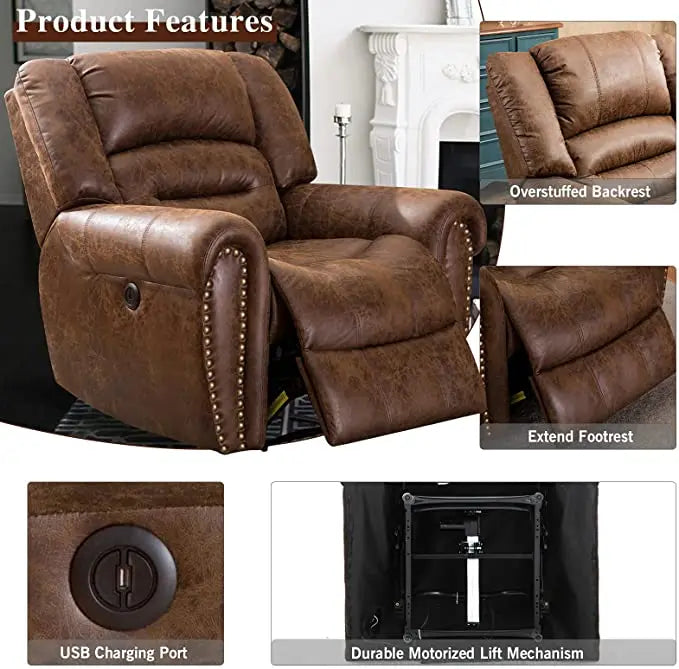 Winforce Classic Single Living Room Sofa Home Theater Recliner With USB Port Leather Electric Recliner Sofa