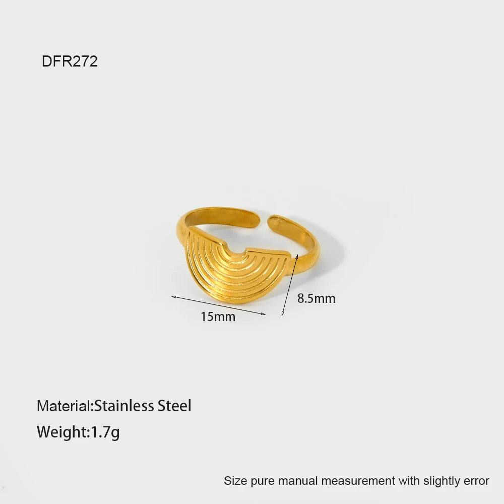 Geometric Jewelry 18K Gold Plated Finger Ring Stainless Steel Chain Starfish Ginkgo Leaf Layer Opening Stacking Rings Gift