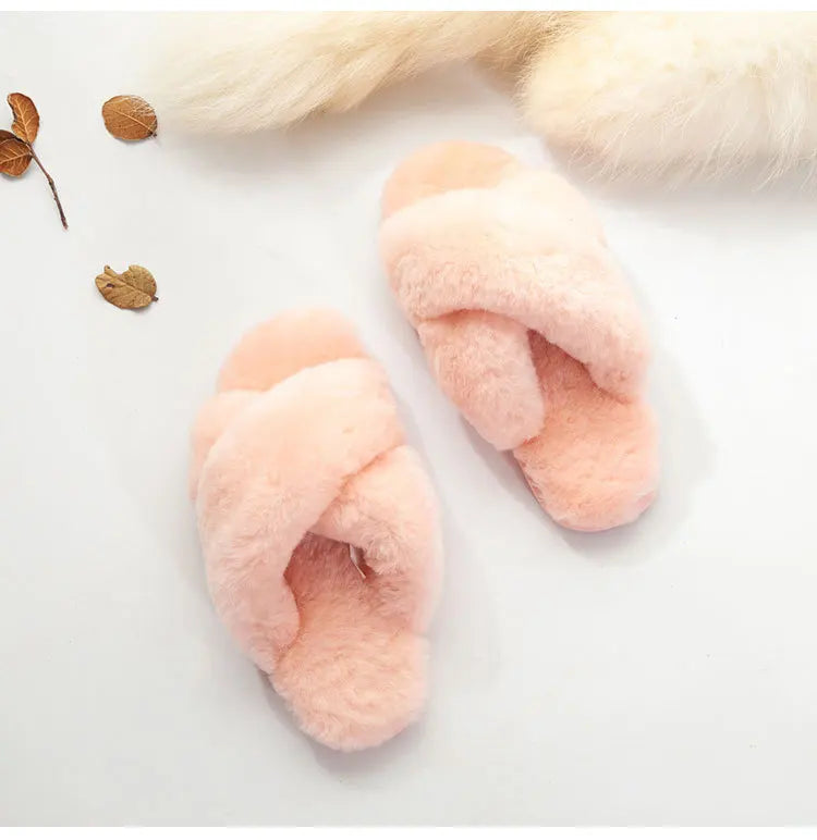 Women Indoor Slippers Real Wool 2023 Natural Sheepskin Home Slipper Winter Fur Slippers Wool Flip Flops Slipper Lady Home Shoes