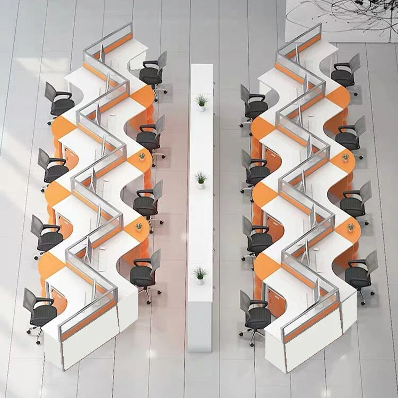 Modern Wooden Modular 4-Person Office Work Desk with Baffles for Tech Company Workstations