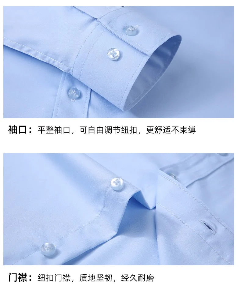 Bamboo Fiber Shirt  Long Sleeved Shirt Solid Color Elastic Non Ironing Professional Clothing Flip Collar Single Breasted Shirt