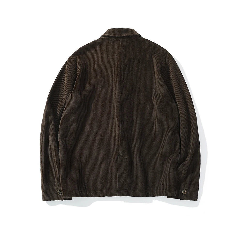French Retro Tooling Jacket Men Heavy Corduroy Vintage Lapel Multi Pockets Workwear Jacket Winter Solid Casual Cardigan Coat Top