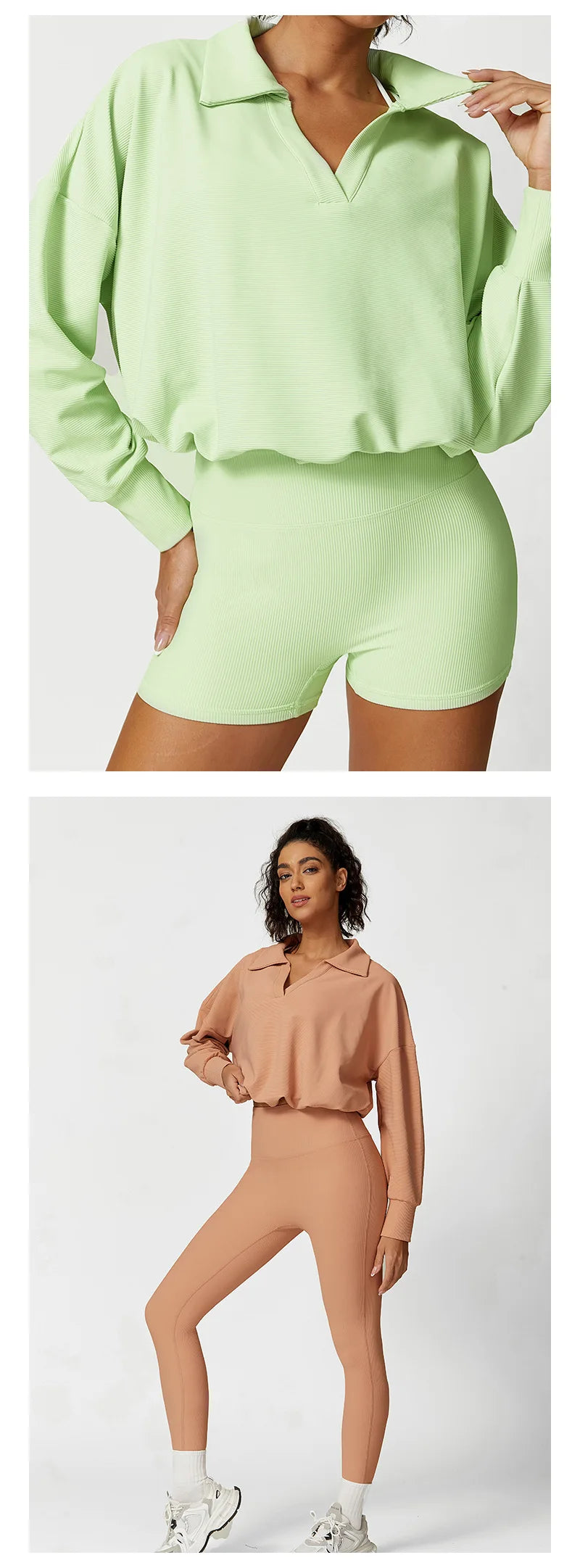 New Fashion Custom Logo V-neck Thick Snail Sports Top Yoga Loose Drawstring Long Sleeve Yoga Clothes Sweatshirt