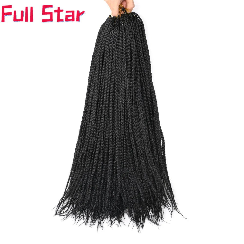 Full Star 3X Small Box Braids 14” 18” Synthetic Hair 80 g Crochet Braids 22 Strands/Pack for Women Ombre Brown Black Color