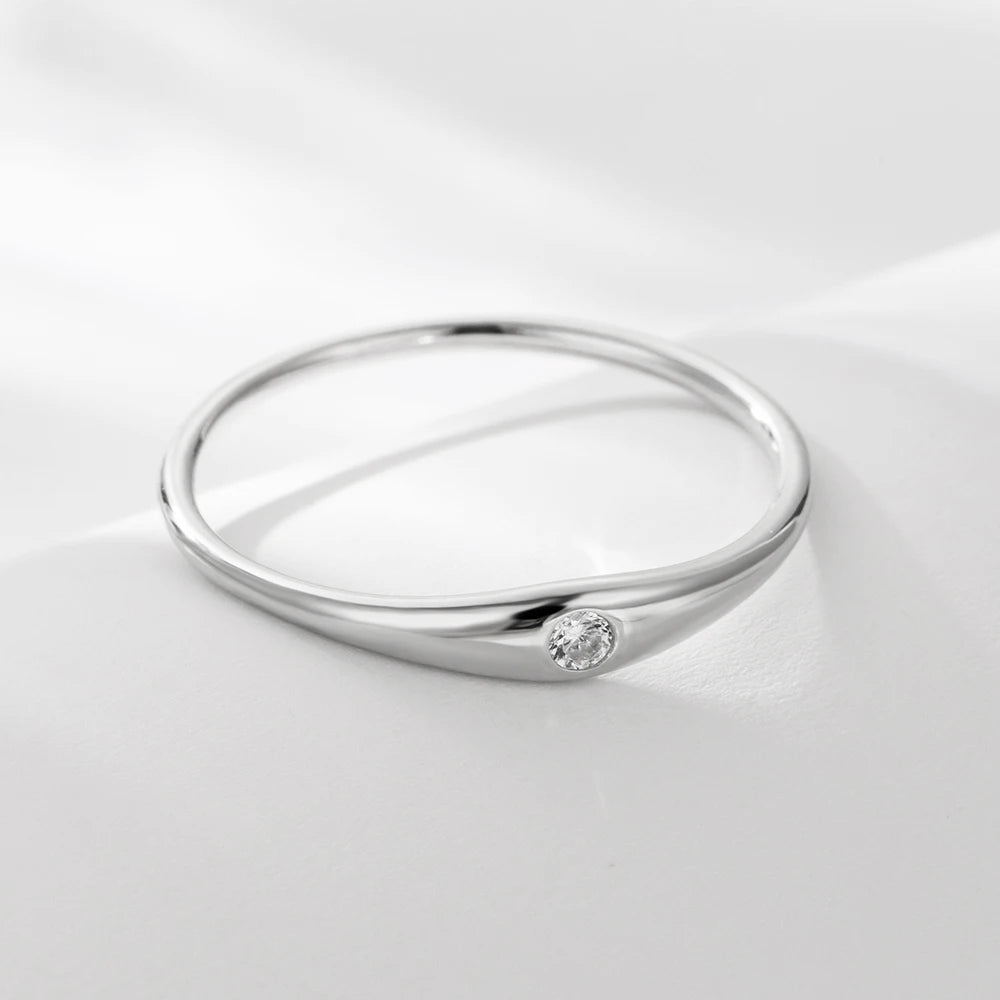 European and American Simple Fashion 925 Sterling Silver Plain 14K Gold Plated Zircon Finger Rings Jewelry for Women