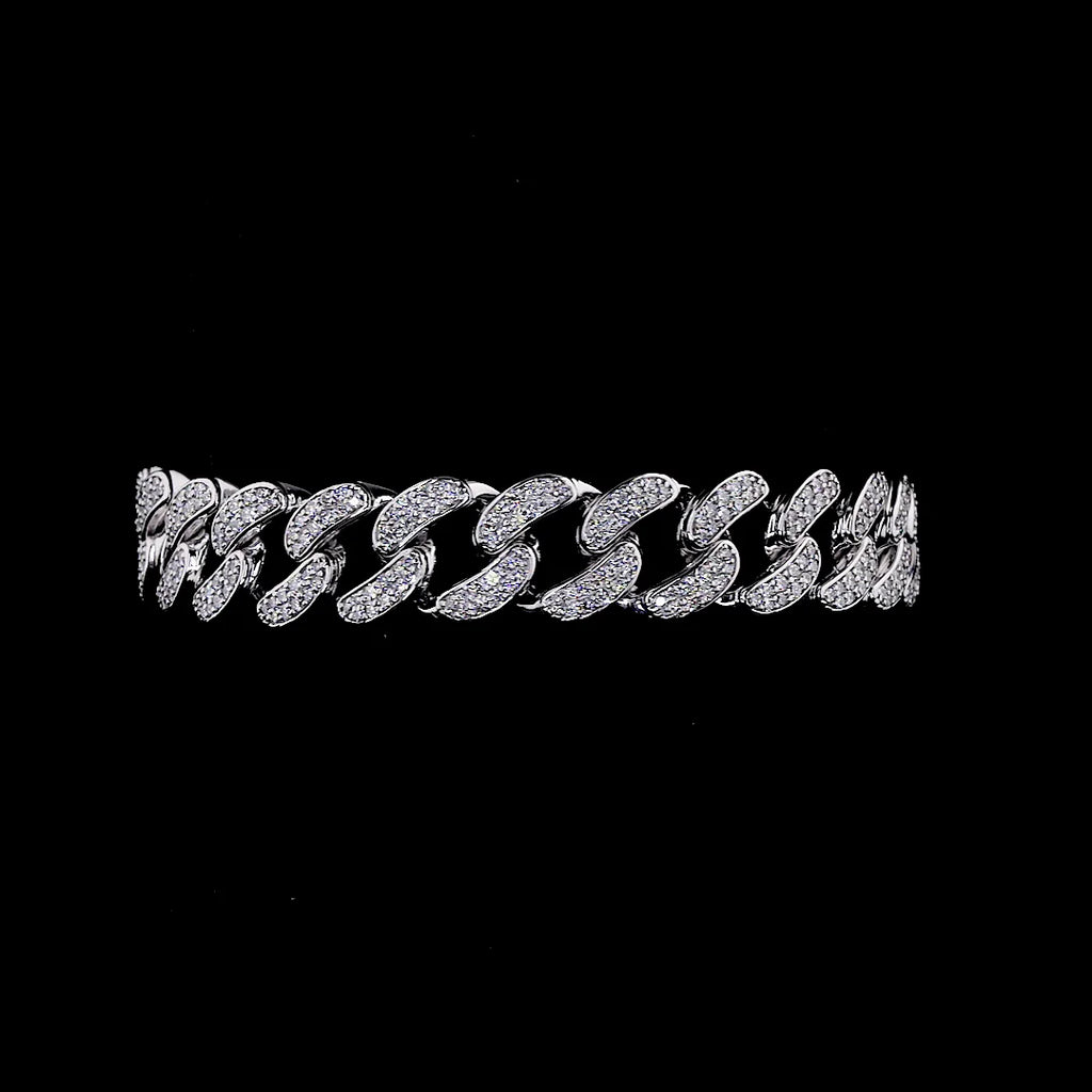 14K Gold Plated Men's Cuban Link Chain Bracelet with Lab Grown Round Diamond-Engagement Party & Gift