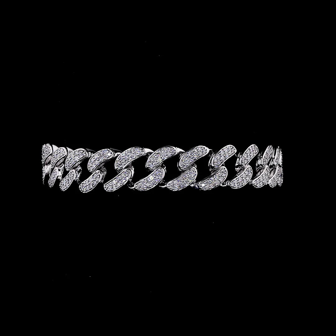 14K Gold Plated Men's Cuban Link Chain Bracelet with Lab Grown Round Diamond-Engagement Party & Gift