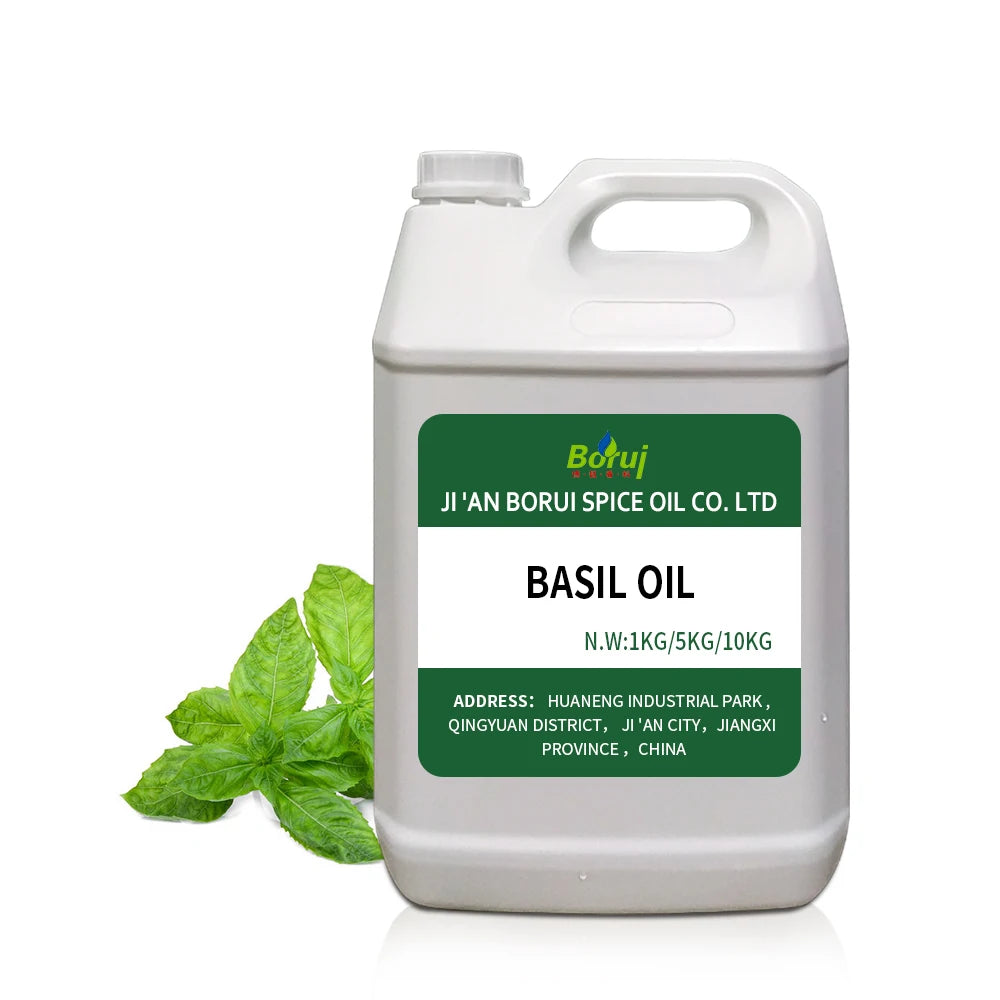 Top Grade 1kg Package Pure Sweat Basil Essential Oil Steam Distilled Borui Brand 24 Months Shelf Life Aromatherapy for Cosmetic