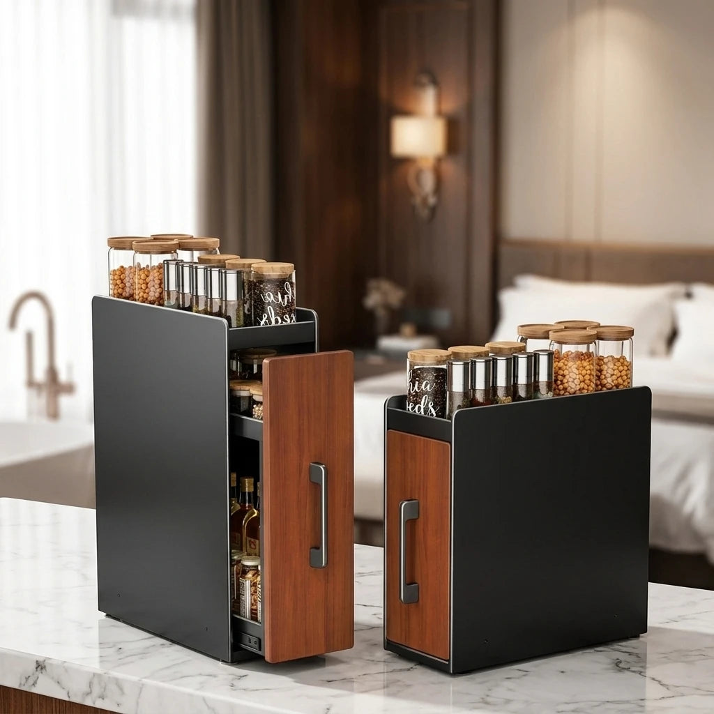 Stable Narrow Pull Multifunctional Kitchen Organizer Spice Storage Cabinet Waterproof Dust-proof Counter Storage Rack pp Double