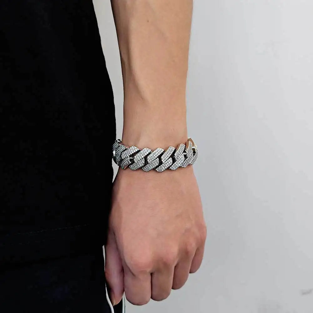 Wholesale 925 Silver Mosan Moissanite Bracelet European American Hip-Hop Style 20mm Cuban Chain Men's Diamond Bangle"