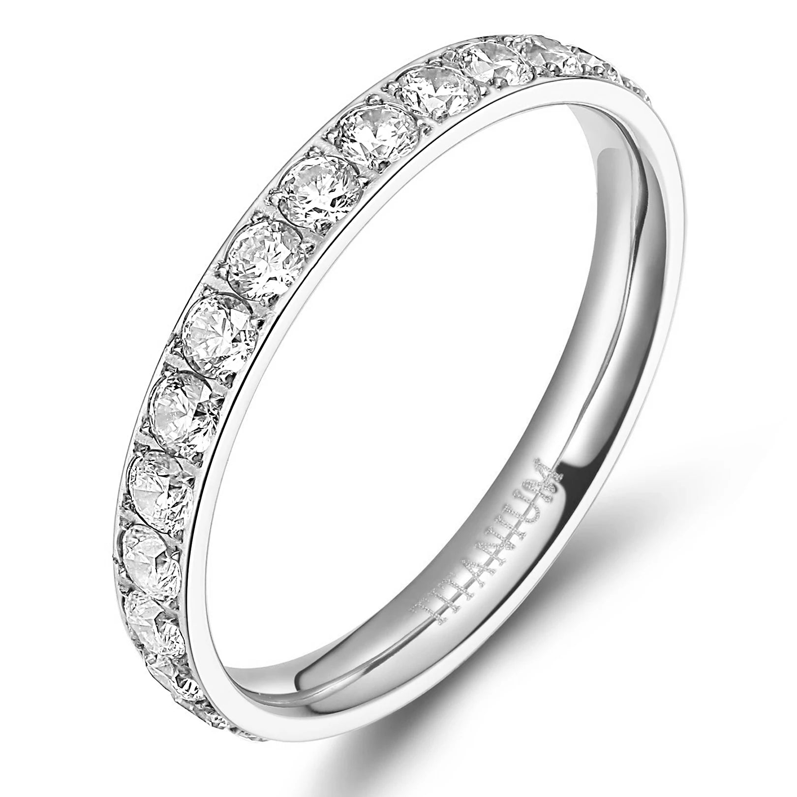Somen 3mm Gold Color Rings Women Titanium Ring Cubic Zirconia Anniversary Engagement Wedding Band Fashion Jewelry