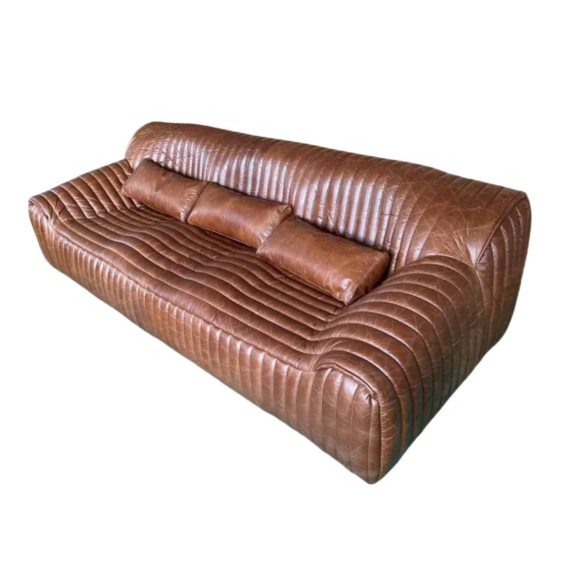 Luxury 100% Top Grain Leather Modern Three Seat Eco-Friendly Durable Sofa for Living Room Home Office Hotel Furniture