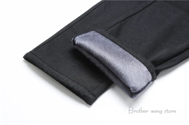 Winter New Men's Warm Casual Pants Business Fashion Fleece Thick Plaid Trousers Office Stretch Pants Male Brand Clothing