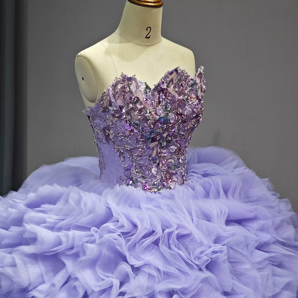 Jancember 6686 Elegant Purple Ruched Sequins Beaded Puffy Quinceanera Gowns Dresses