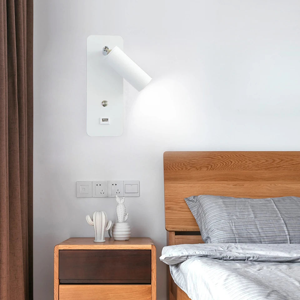 Indoor LED Wall Lamp 7W with USB Charge Wall Lamp Bedroom Living Room Nordic Modern Wall Light Aisle with Switch Wall Sconce