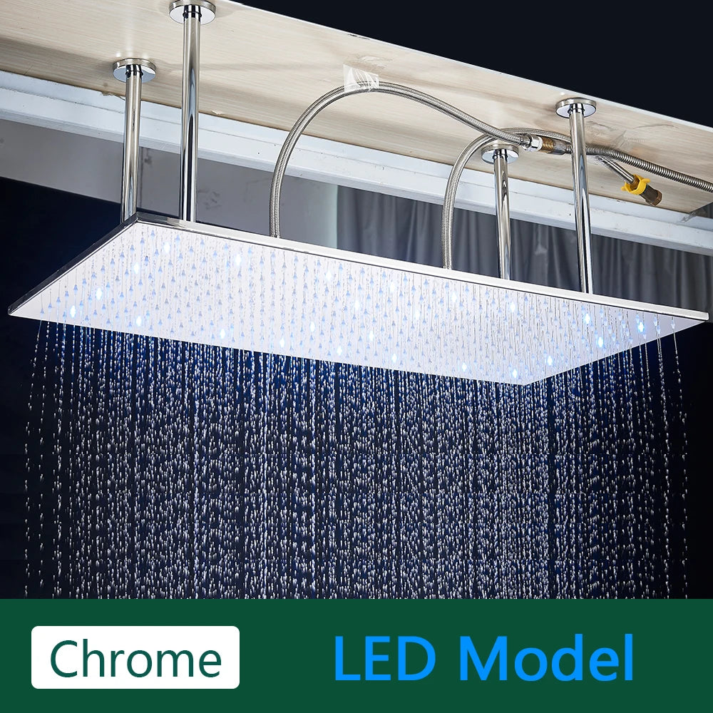 Rozin LED Matte Black Shower Head 40*80cm Large Size Rainfall Shower Heads  Ceiling Mounted with Installation Arm for Bathroom