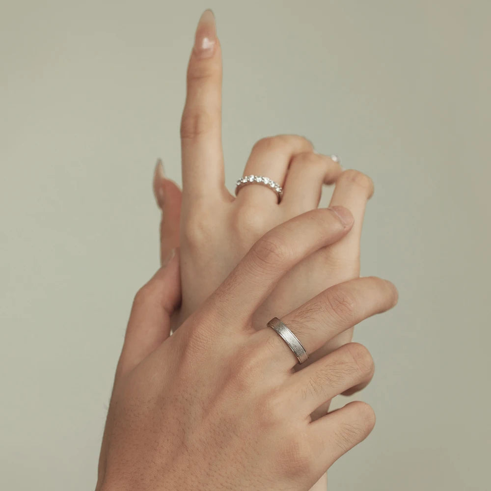 Dylam Minimalist Trendy S925 Silver Cz Cubic Zircon Couple Rings Set Wedding Proposal Ring for Men and Women Pair Jewelry Gift