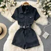 2024 Summer Elegant V-neck Jumpsuit for Women High Waist Denim Short Jumpsuit Ladies Elegant Overalls Wholesale