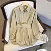 S-2XL  Spring and Autumn Design Feeling Shirt Small Group Outfits With Mid Length Tops Waist Strap Long Sleeved Top