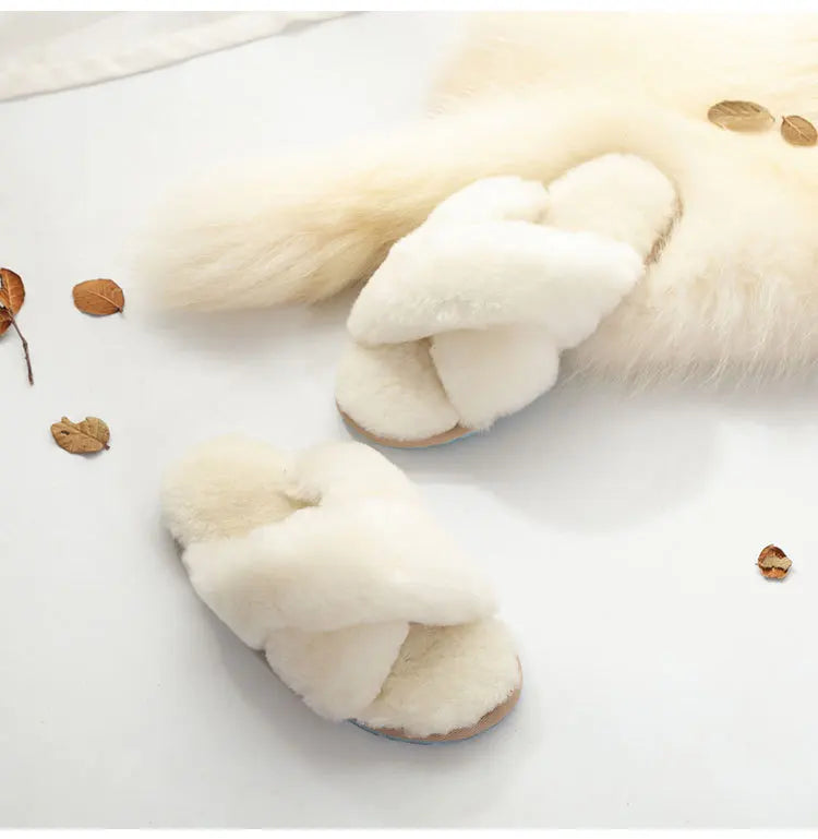 Women Indoor Slippers Real Wool 2023 Natural Sheepskin Home Slipper Winter Fur Slippers Wool Flip Flops Slipper Lady Home Shoes