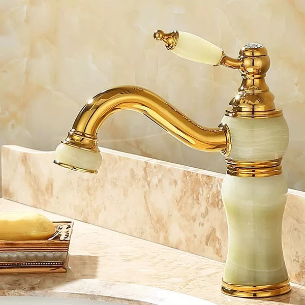 Bathroom Faucet Brass and Jade faucet Bathroom Basin faucet Sink Mixer Tap Gold Sink Faucet Bath Basin Sink Faucet