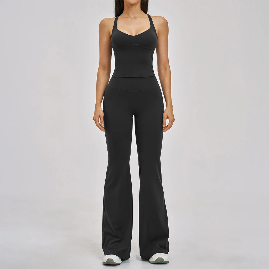 Women's Summer Athletic Wear Set Crisscross Back Fitness Tank Top and Leggings Workout Clothing Yoga Sets