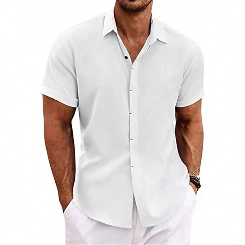 Men's Linen Short-Sleeved T-shirt Loose Undershirt Solid Color Cotton and Linen Shirt Men's Beach Plus Size Men's Shirt