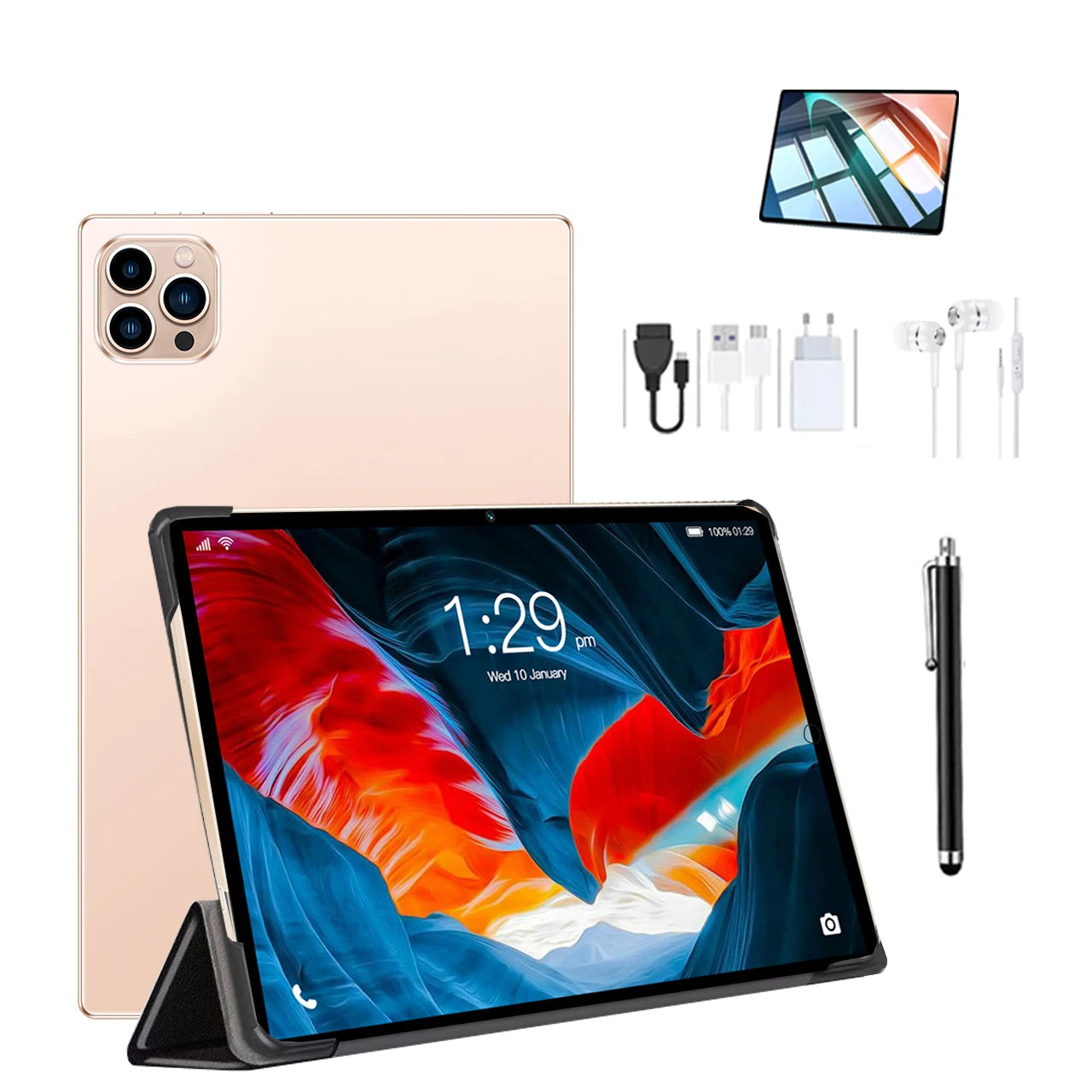 Factory Price 10.1 Inch Android 15 Tablet PC Kids 12GB 512GB  2in1 Laptop 5MP+13MP WiFi Sim Card Tab Tablette WIth Keyboard Case