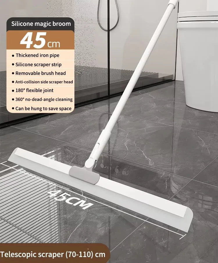 Multifunction Magic Cleaning Broom Silicone Floor Squeegee Long Handle Rubber Sweeper Air Broom for Window Glass Shower Pet Hair