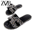 New Wholesale Design Summer square Head Leather European and American Open Toe Flat Shoes Black Womens slippers Sandals