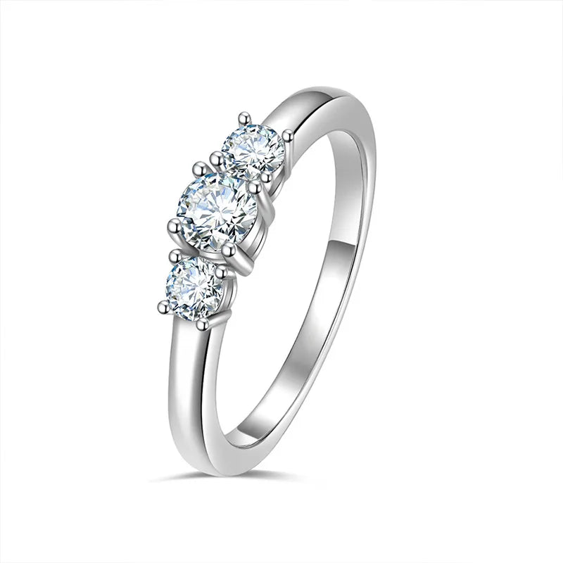 Luxury 925 Sterling Silver Wedding Rings Women VVS D Moissanite Engagement Ring Three Stones Ring Jewelry