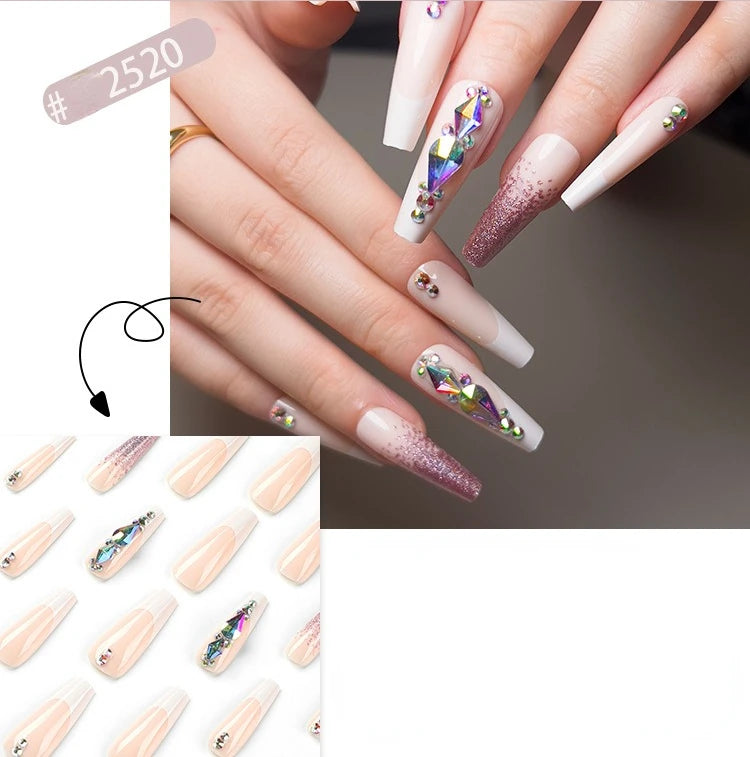 Dropshipping 24 Pcs French Style Romantic Art Acrylic Press on Nails Artificial Fingernails Candy False Nails Dating  Party 2792