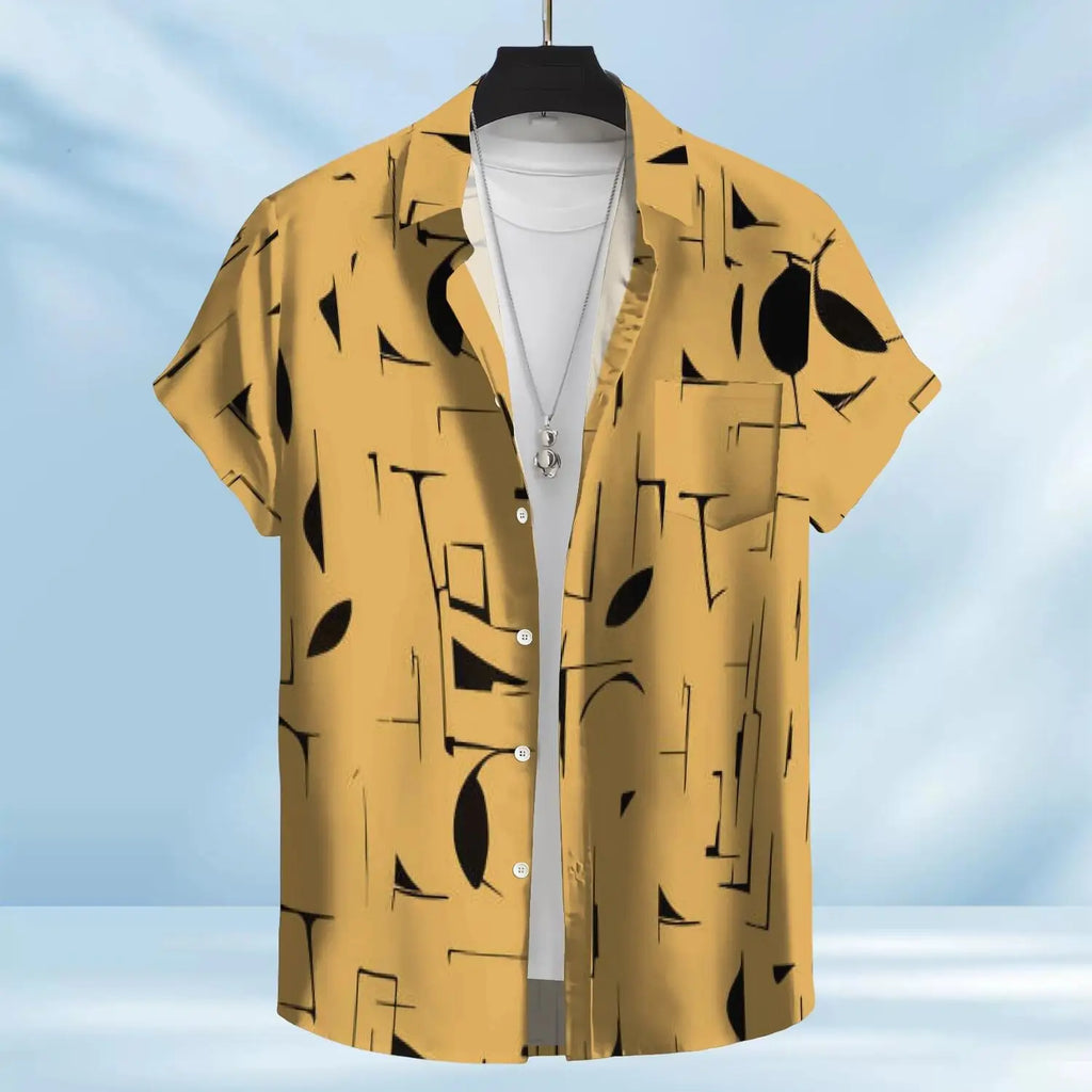 Solid-color T-shirt - Men's Hawaiian-style T-shirt - Inkjet Printed Abstract Geometric Pattern - High-quality Custom Shirt