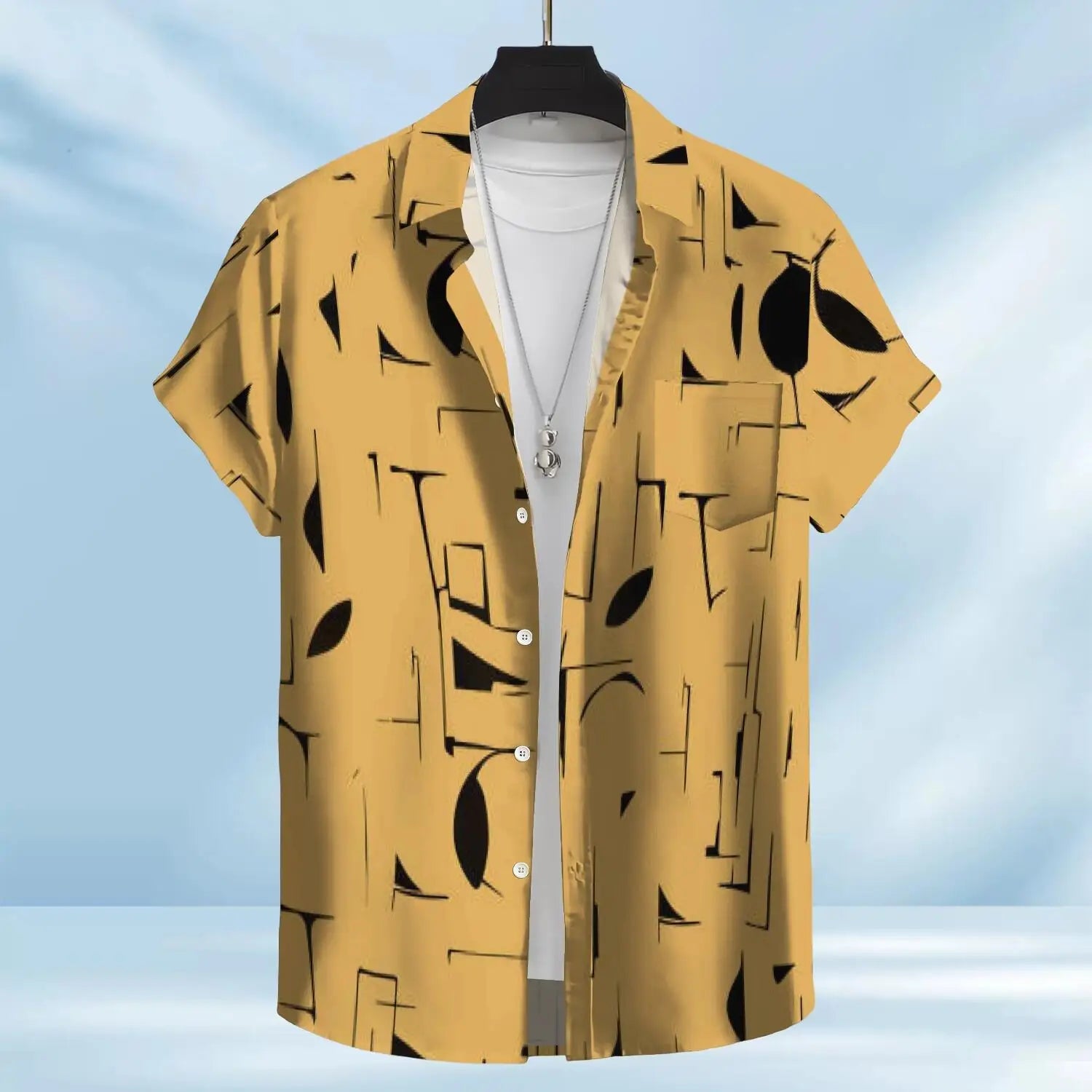 Solid-color T-shirt - Men's Hawaiian-style T-shirt - Inkjet Printed Abstract Geometric Pattern - High-quality Custom Shirt
