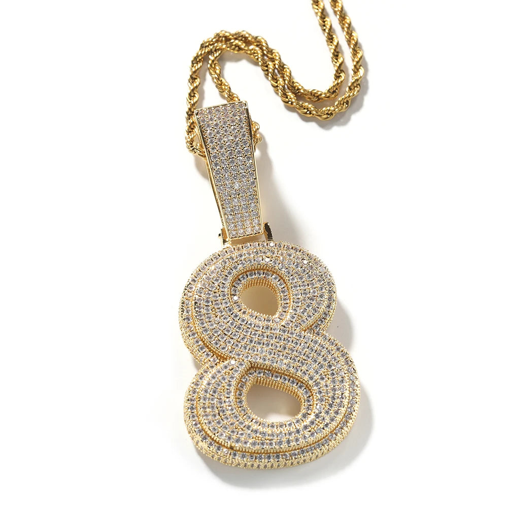 UWIN Hip Hip CZ Lucky Number Pendant Single Big Numbers Pendant Necklace 0 to 9 Special Rapper Jewelry