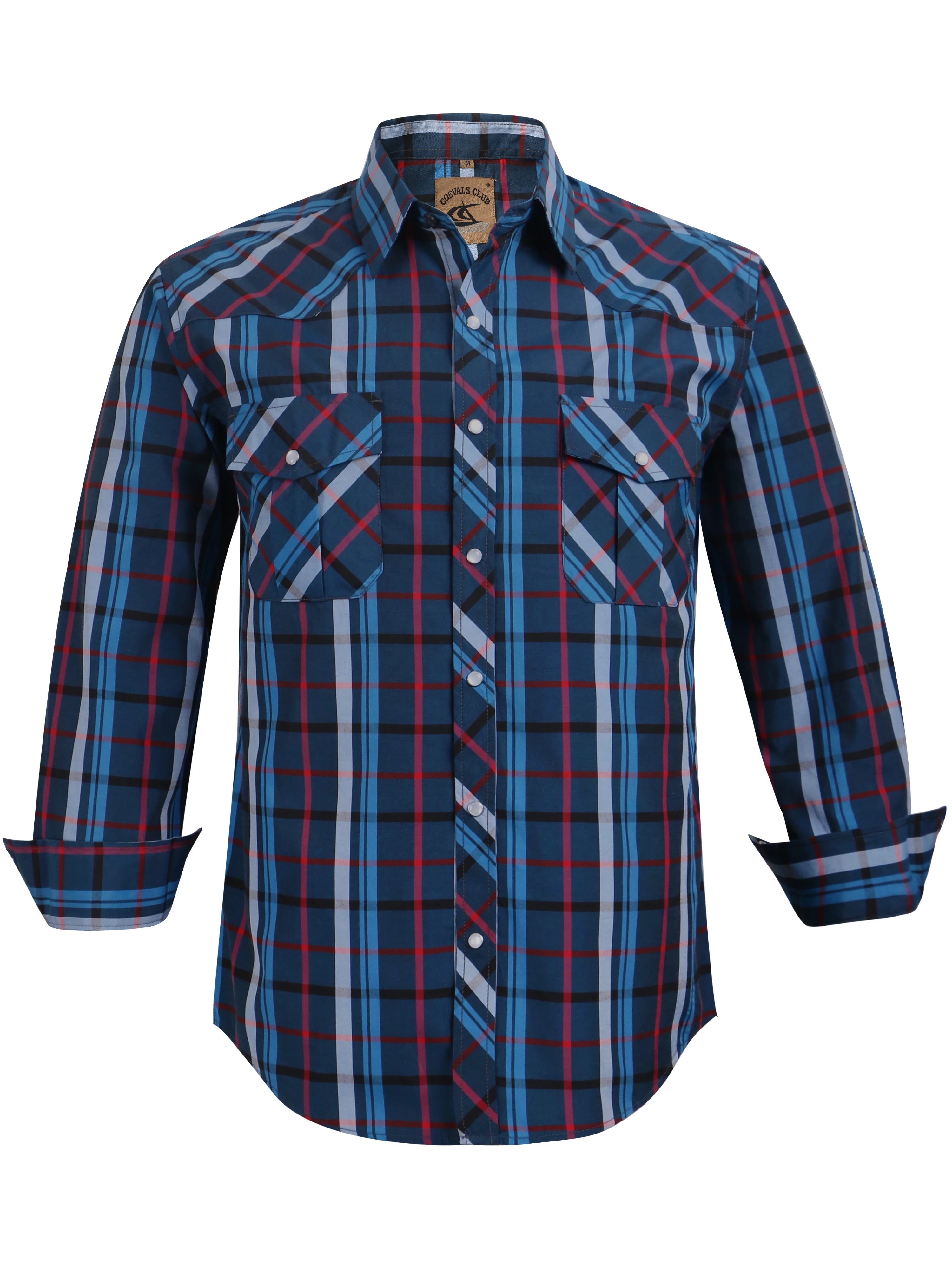 Men's Western Cowboy Long Sleeve Pearl Snap Casual Plaid Work Shirts