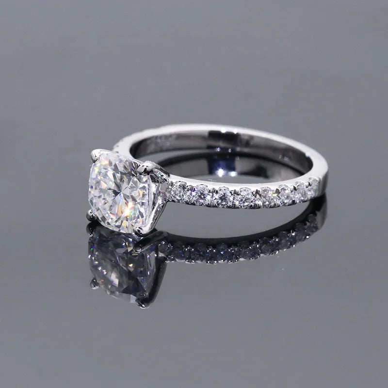 Free Shipping Gold Jewelry 6.5x6.5mm 1.5 Carat Moissanite Cushion Cut Diamond Engagement Rings for Women Real Gold