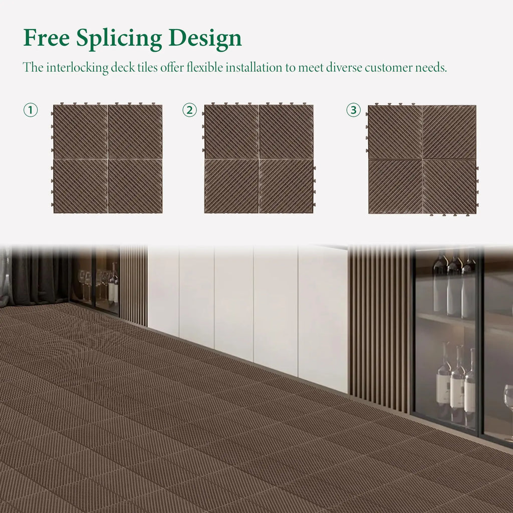 12x12 in Plastic Interlocking Deck Tiles Waterproof PVC Outdoor Flooring Pavers for Patio All Weather Outdoor Furniture