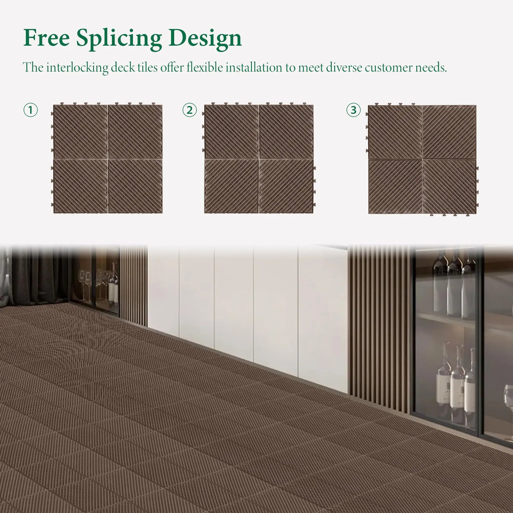 12x12 in Plastic Interlocking Deck Tiles Waterproof PVC Outdoor Flooring Pavers for Patio All Weather Outdoor Furniture