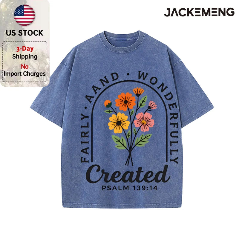 Oversized Washed Retro Floral Faith Streetwear Print Tshirt USA Stock Wholesale Y2K Casual Tee