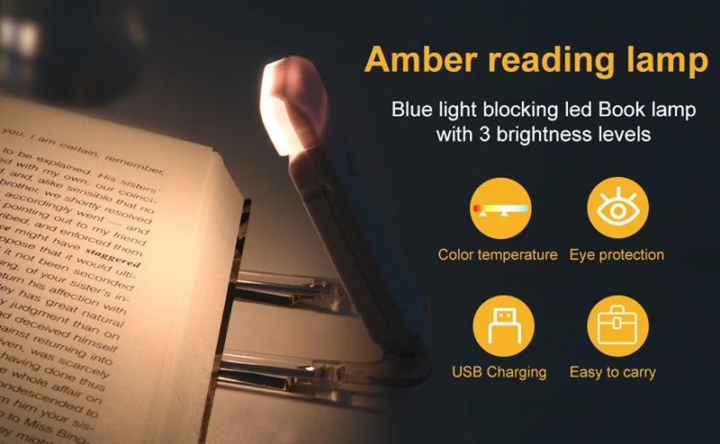 Mini LED Clip Book Light USB Rechargeable Book Reading Light Brightness Adjustable Eye Protection Portable Bookmark Read Light