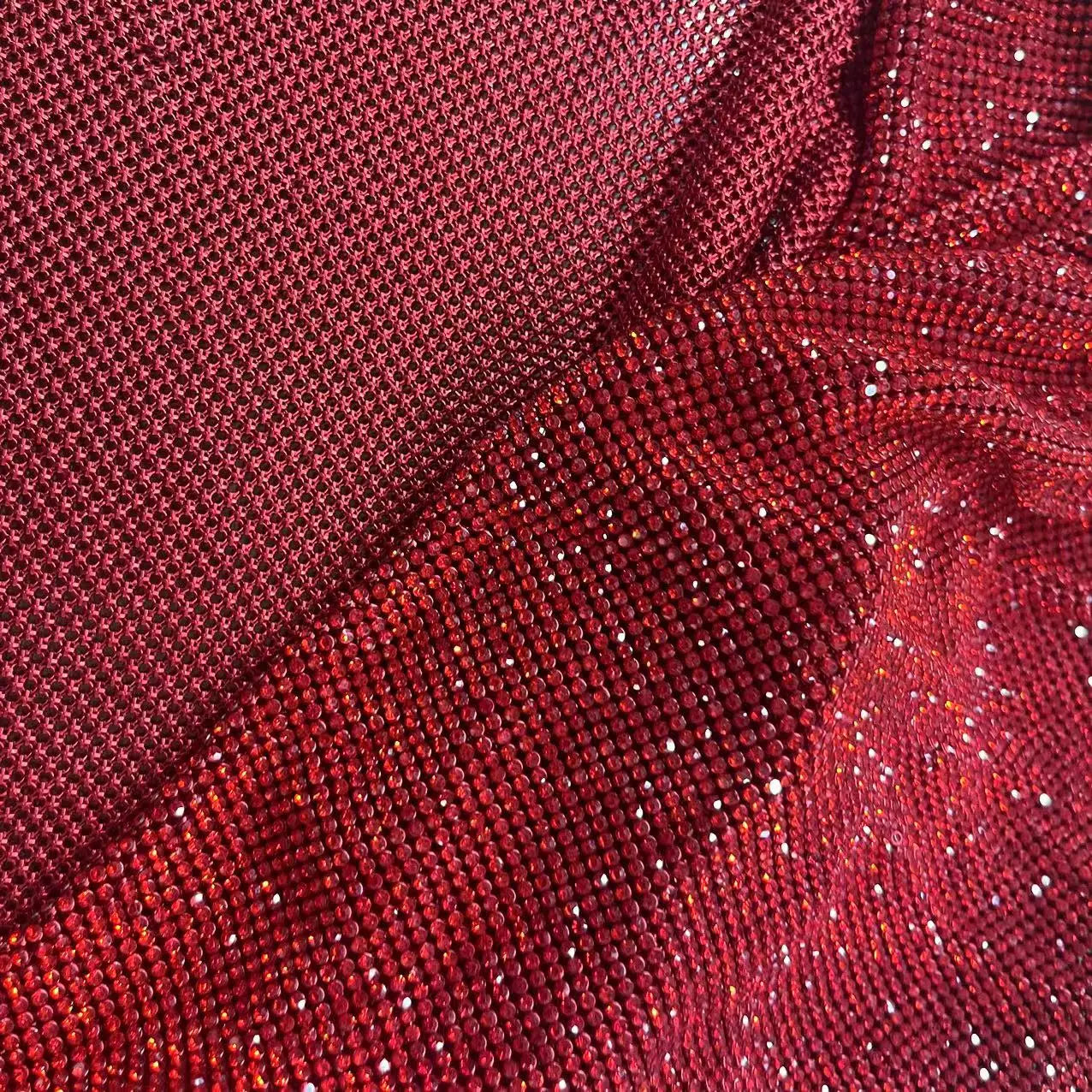 Shiny Siam Crystal Mesh Fabric Red Rhinestone Mesh for Sewing on Bags Shoes Garment