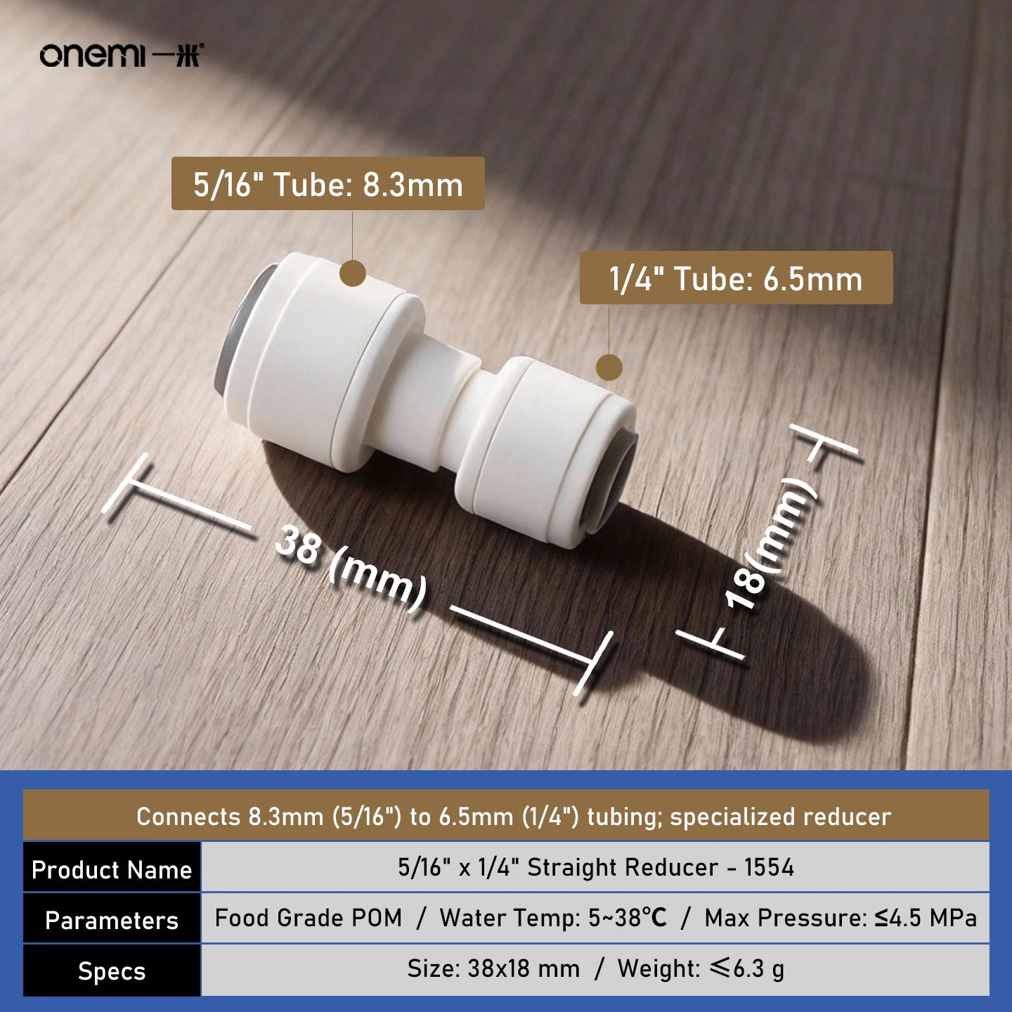 OEM Manual Ball Valve Quick Connect Reducing Union Fitting 1/4 Inch to 3/8 Inch POM Step Down Adapter for Car RO Water Filter