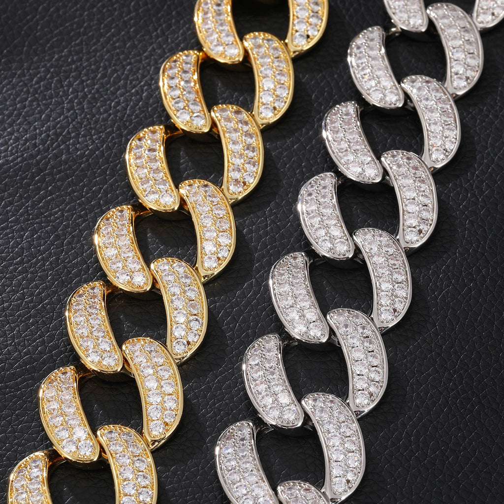 Miami Oversized 28mm Cuban Link Bracelet 18K Gold Plated Set with Zirconia Stylish and Trendy Design for Party Unisex