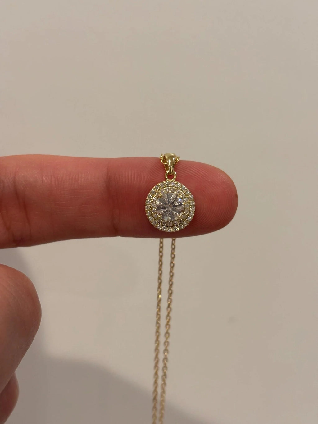 Dainty Christian Moissanite Double Halo Necklace Gold Plated Diamond Alternative Charms Pendant Party Stacking Jewelry