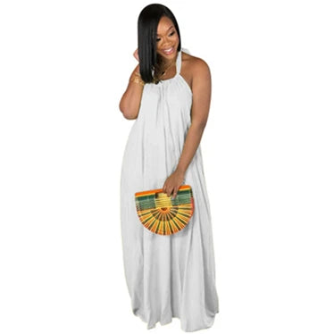 Womans Summer Sexy Thin And Light Open Back Wide Loose Solid Color Dress Clothes