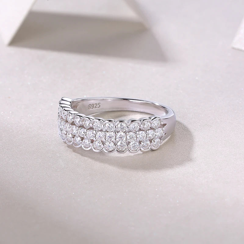 Fashion Fine Jewelry Platinum Plated Bezel Setting Moissanite Engagement Wedding Anniversary Eternity Rings S925 Sterling Silver