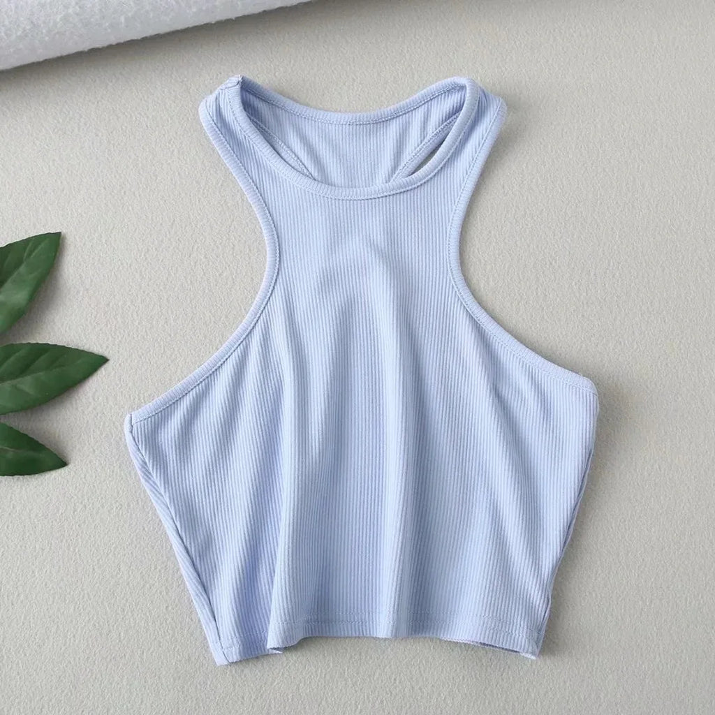 Custom Logo Vest Summer 2026 Ribbed Crop Tops Short Sleeveless Women Crop Tank Top