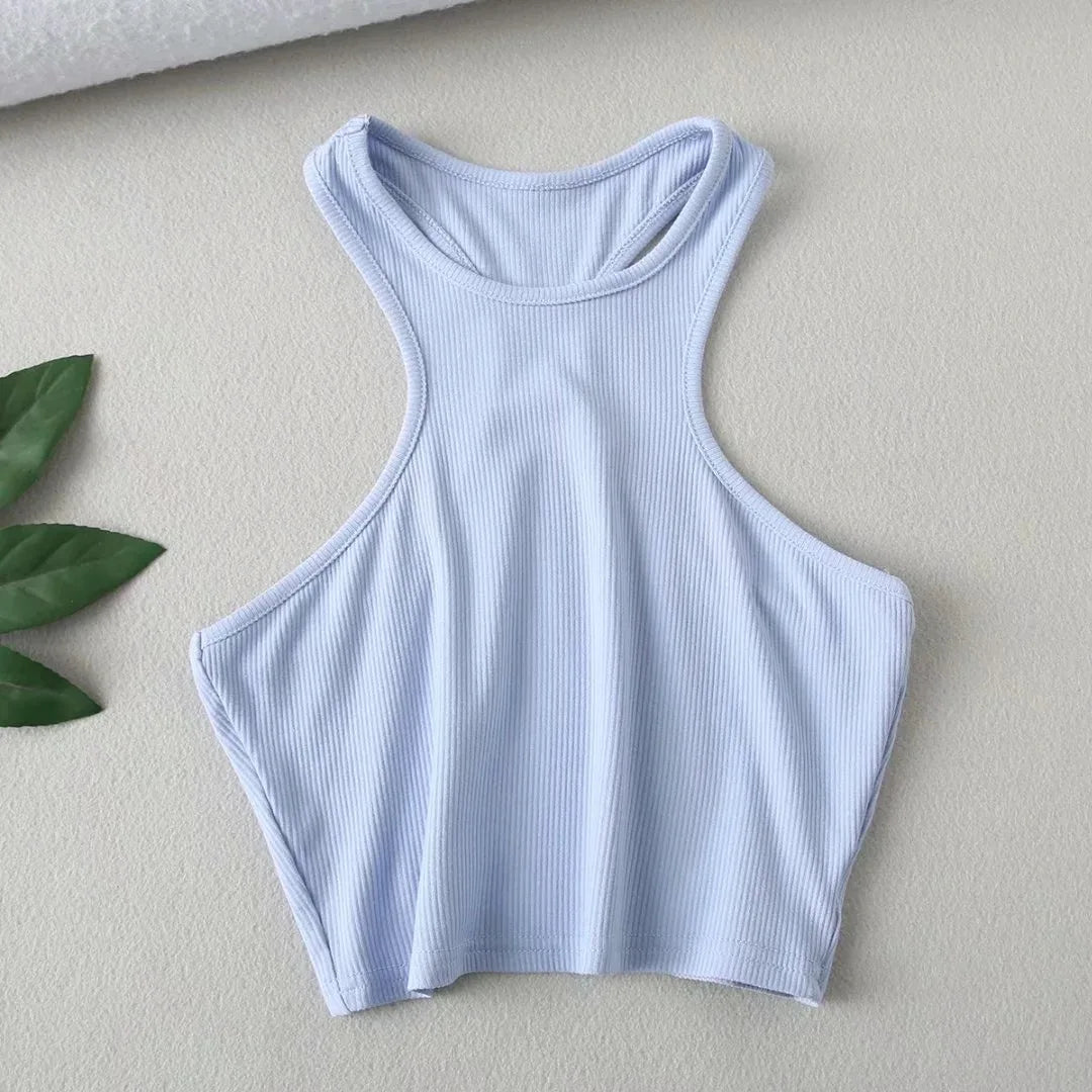 Custom Logo Vest Summer 2026 Ribbed Crop Tops Short Sleeveless Women Crop Tank Top